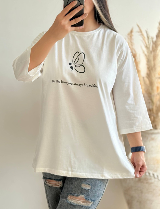 تیشرت زنانه لانگ آستین سه ربع نخ پنبه ( فری سایز38_48)