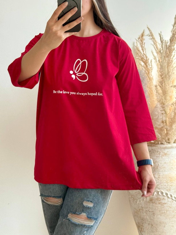 تیشرت زنانه لانگ آستین سه ربع نخ پنبه ( فری سایز38_48)