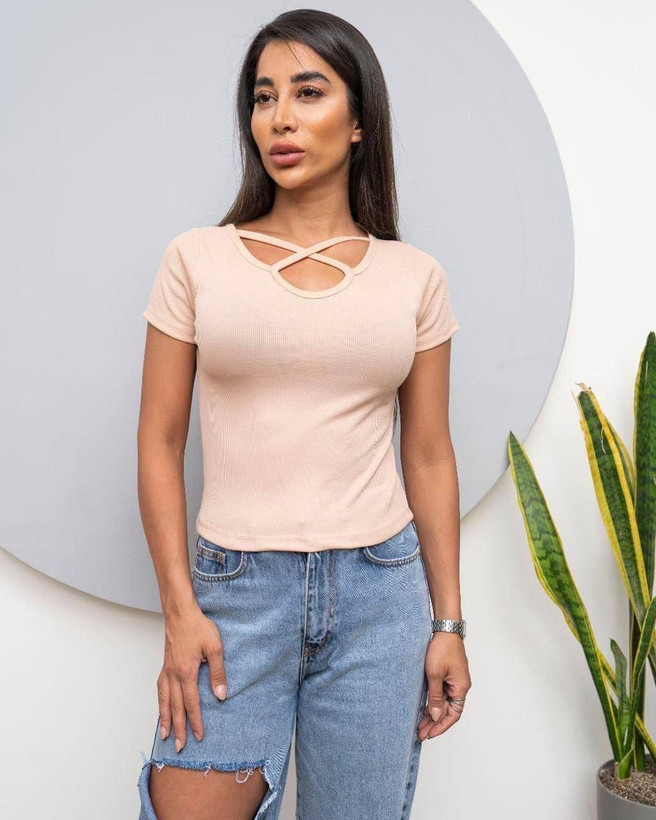 تی شرت زنانه یقه ضربدی ( فری سایز ۳۶ _ ۴۴ )