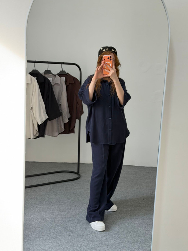 ست شومیز و شلوار سیلک زنانه فری سایز تا