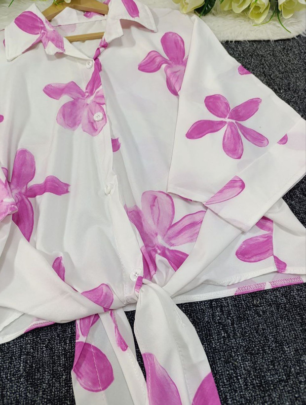 شومیز زنانه گره ای گل بزرک فری سایز