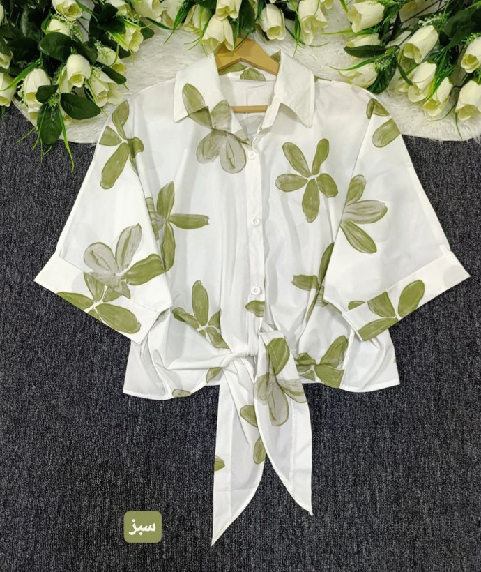 شومیز زنانه گره ای گل بزرک فری سایز