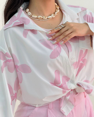 شومیز زنانه گره ای گل بزرک فری سایز