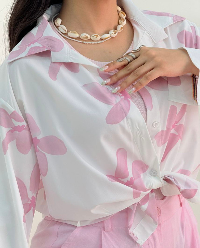 شومیز زنانه گره ای گل بزرک فری سایز