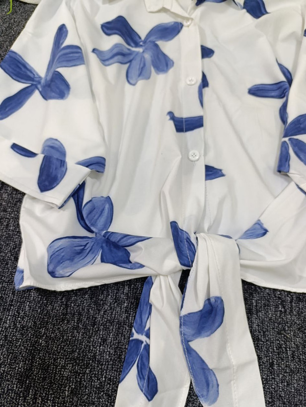 شومیز زنانه گره ای گل بزرک فری سایز