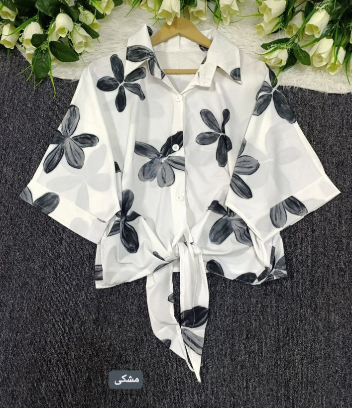 شومیز زنانه گره ای گل بزرک فری سایز