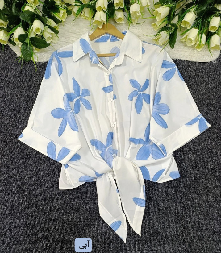 شومیز زنانه گره ای گل بزرک فری سایز