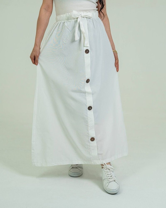 دامن لنین جلو دکمه فری سایز