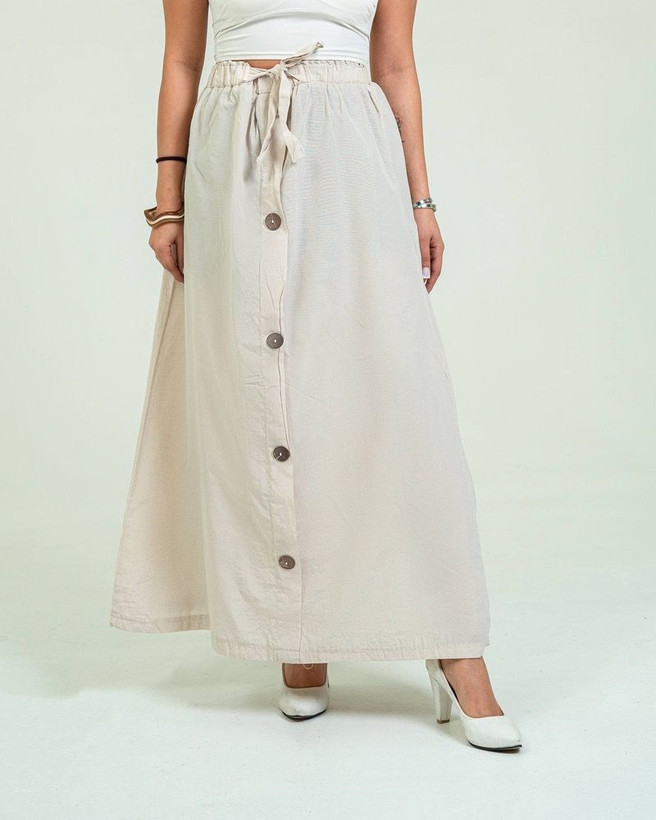 دامن لنین جلو دکمه فری سایز