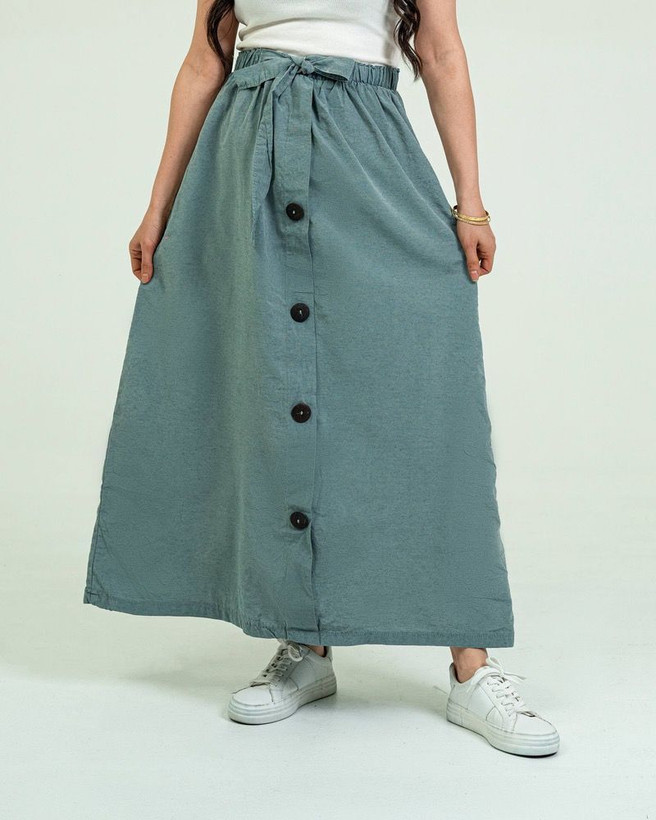 دامن لنین جلو دکمه فری سایز