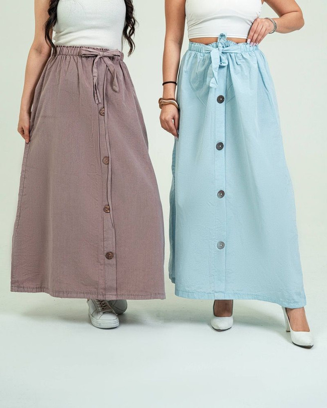 دامن لنین جلو دکمه فری سایز