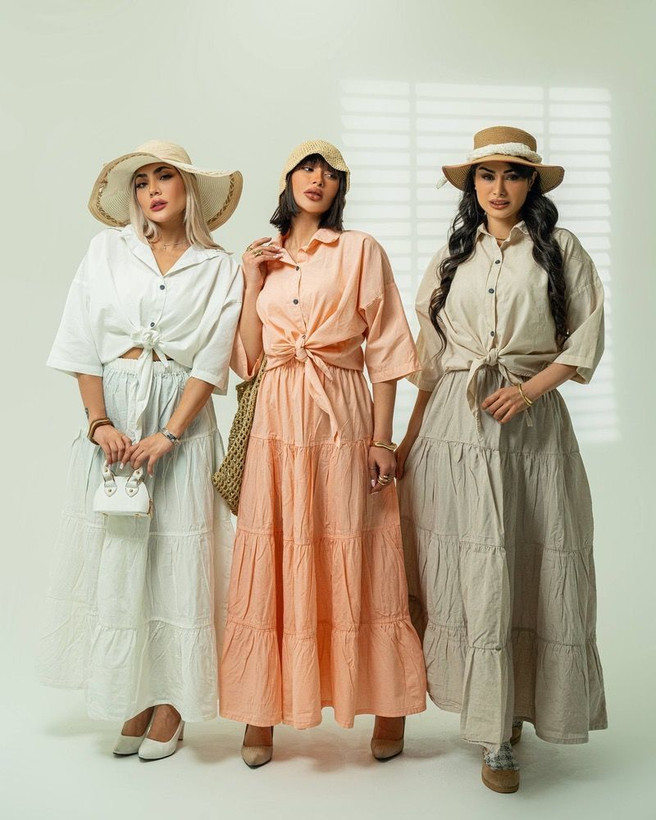 ست لنین شومیز گره ای و دامن دریا فری سایز