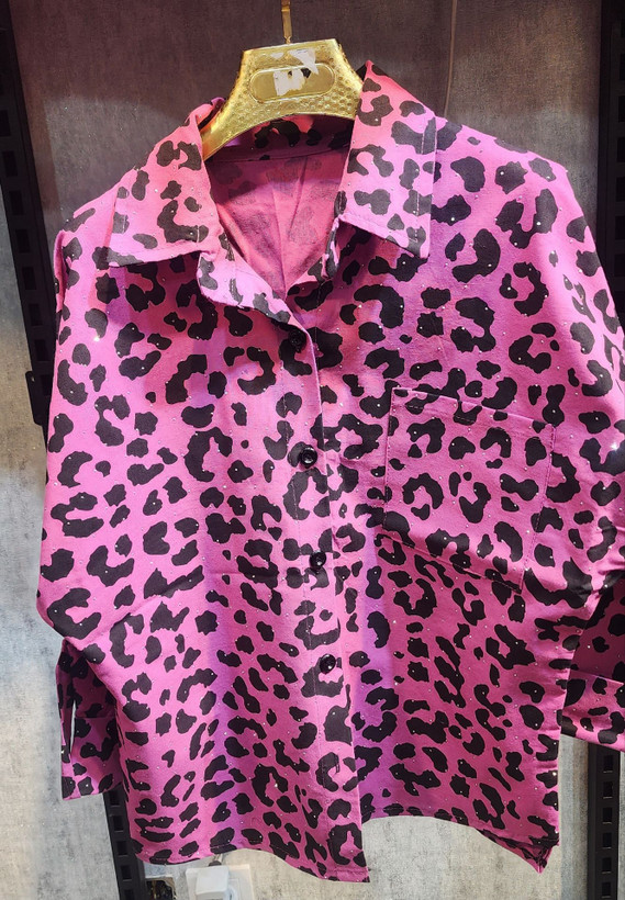 شومیز پلنگی نگین دار فری سایز