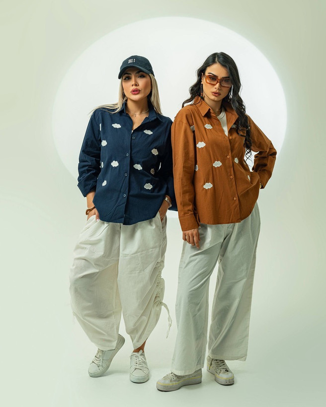 شومیز زنانه لنین با گلدوزی ابر ( فری سایز)