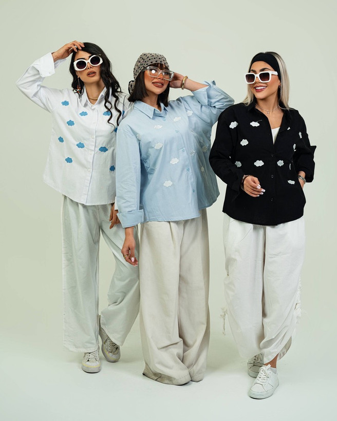 شومیز زنانه لنین با گلدوزی ابر ( فری سایز)