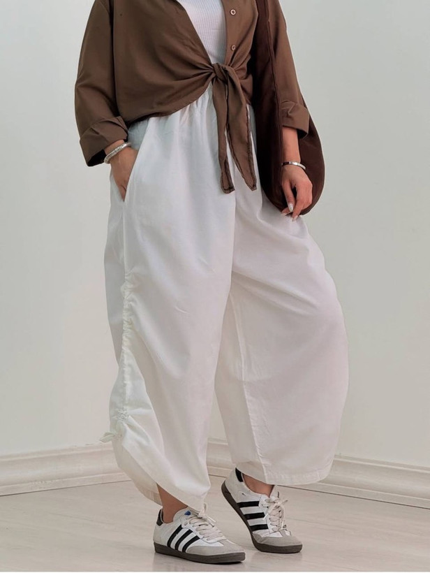 شلوار زنانه لنین بگ پایین بند دار ( فری سایز)