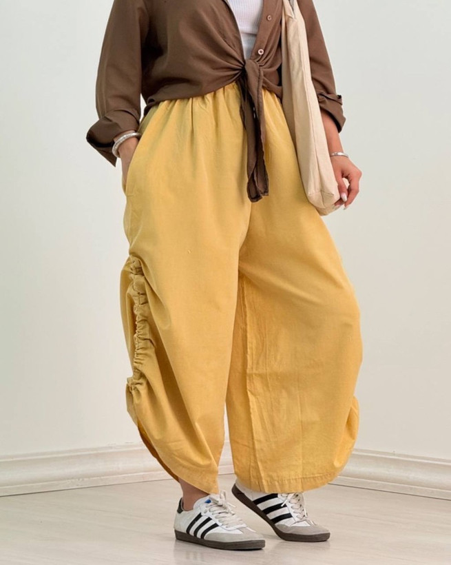 شلوار زنانه لنین بگ پایین بند دار ( فری سایز)