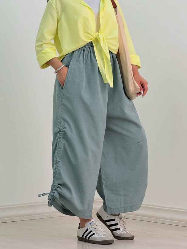 شلوار زنانه لنین بگ پایین بند دار ( فری سایز)