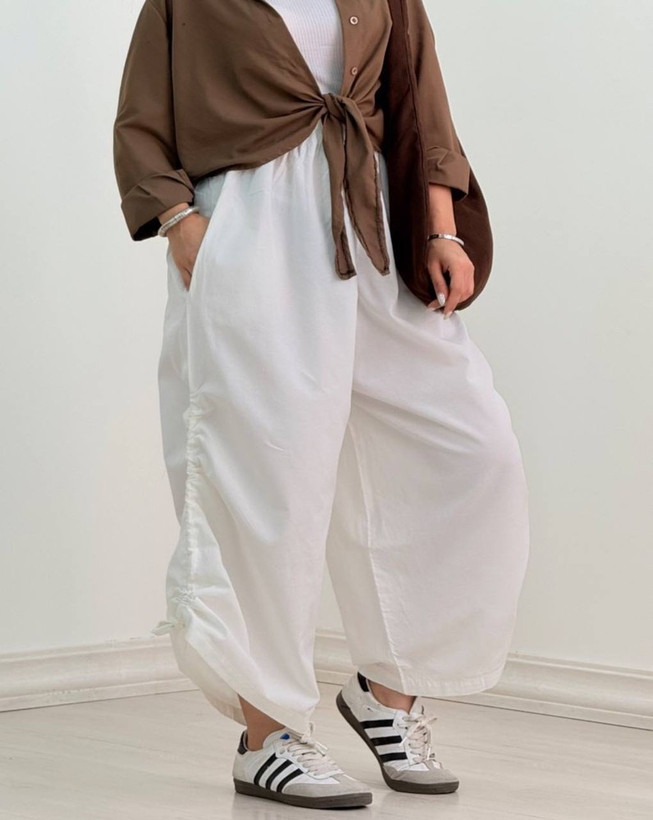 شلوار زنانه لنین بگ پایین بند دار ( فری سایز)