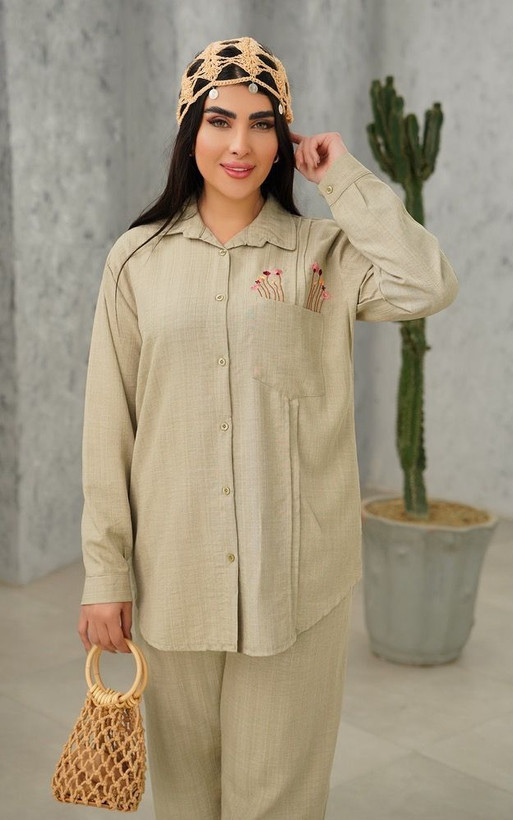 ست شومیز و شلوار گلدوزی شده ( فری سایز تا 48)