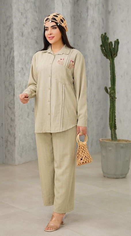 ست شومیز و شلوار گلدوزی شده ( فری سایز تا 48)