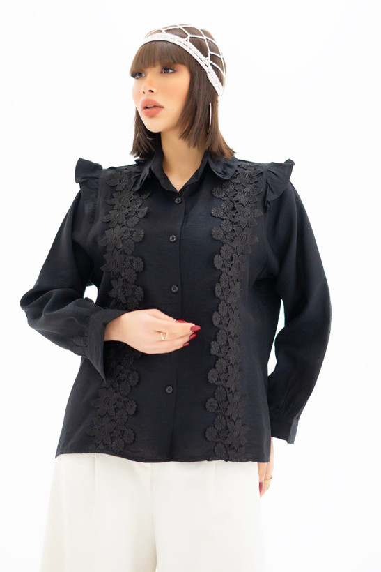 شومیز مزونی با خرج کار دانتل ( فری سایز تا 46)