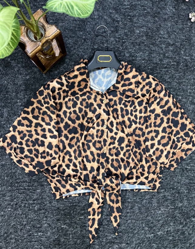 شومیز گره ای پلنگی فری سایز