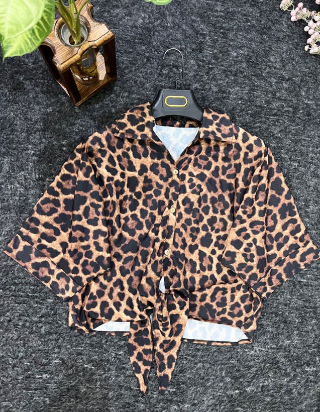 شومیز گره ای پلنگی فری سایز