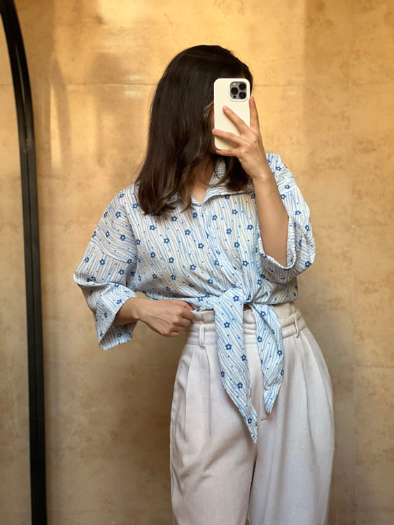 شومیز گل دار گره ای فری سایز تا ۴۴