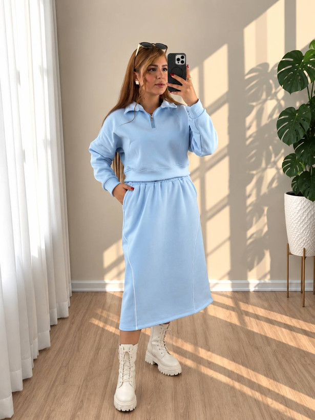 ست زنانه دورس نیمزیپ و دامن ( فری سایز تا ۴۸)